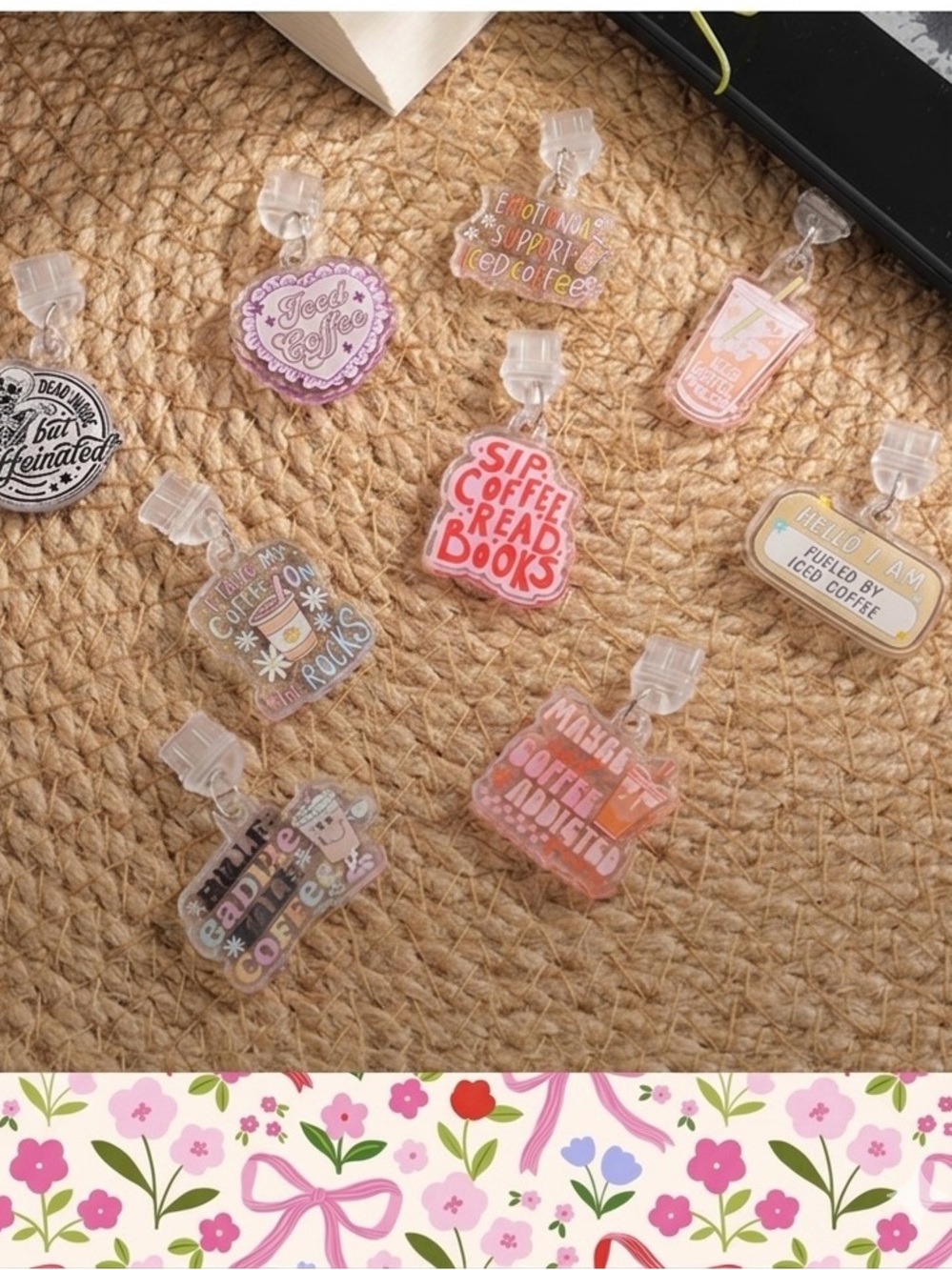 Kindle Charms Coffee-Themed, Charms for Phones & E-Readers USB-C - Set of 9 ☕️